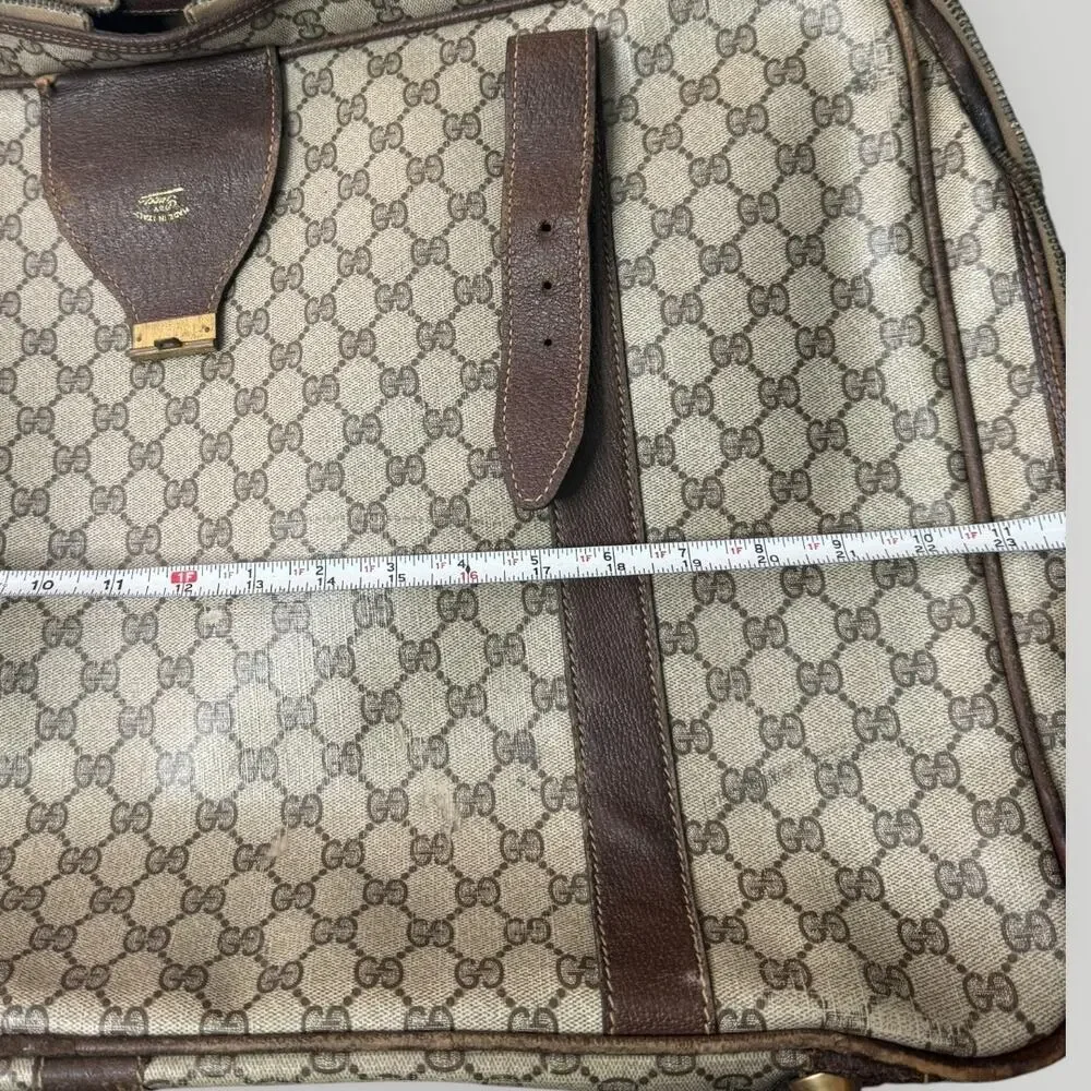 Vintage Gucci GG Monogram Vinyl Coated Canvas Travel Suitcase 70's AS IS